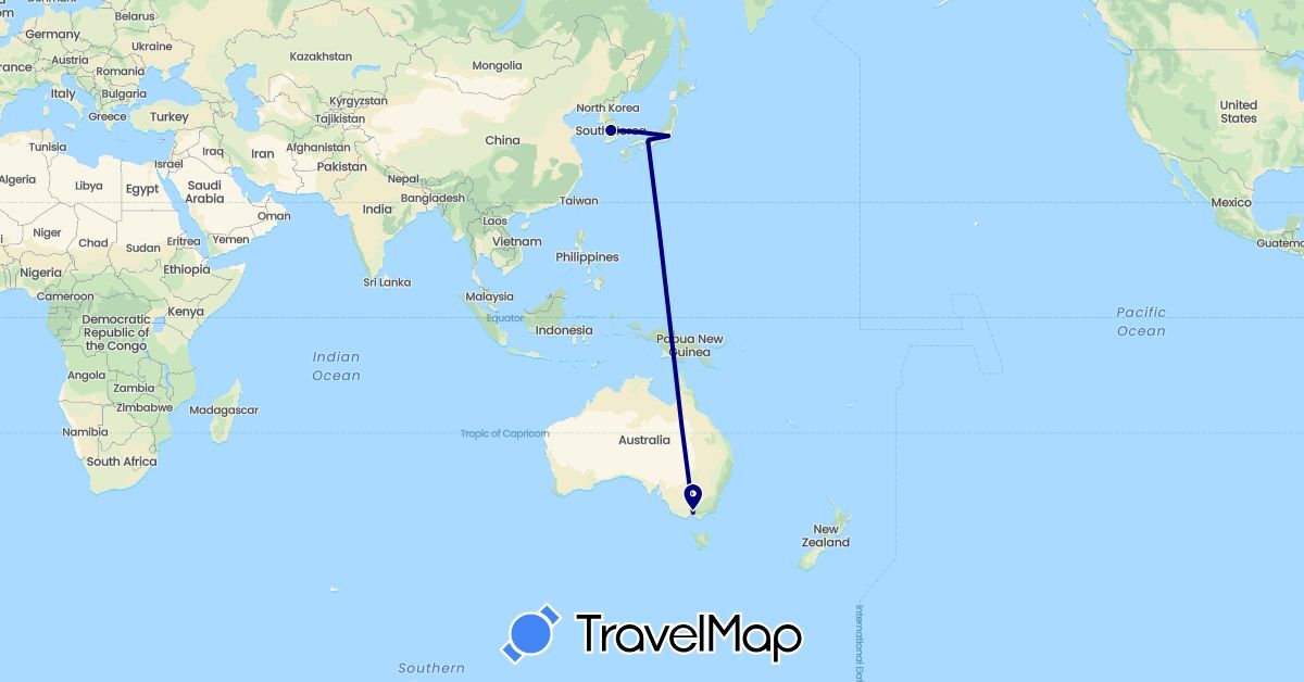 TravelMap itinerary: driving in Australia, Japan, South Korea (Asia, Oceania)